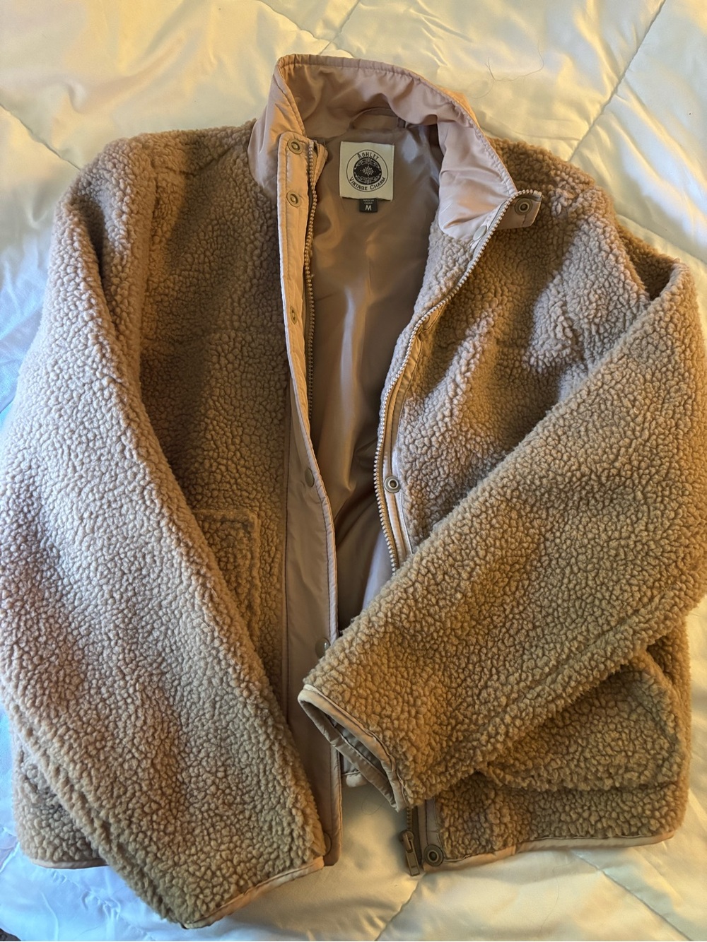 Women's Sherpa Jacket in Camel - Cozy Zip Front Coat